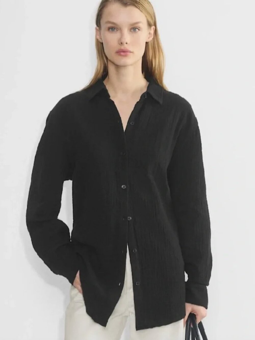 Aritzia Little Moon Cotton Sail Shirt Black Size Large 100% Organic Cotton
